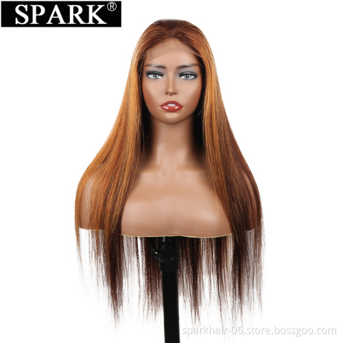 Top Quality Highlight Color 4/30 Dark Brown Virgin Human Hair Lace Front Bob Wig With Bleached Knot And Baby Hair